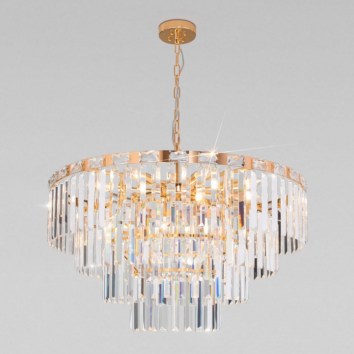 Подвесная люстра eurosvet elegante 10130/10 золото/прозрачный хрусталь strotskis