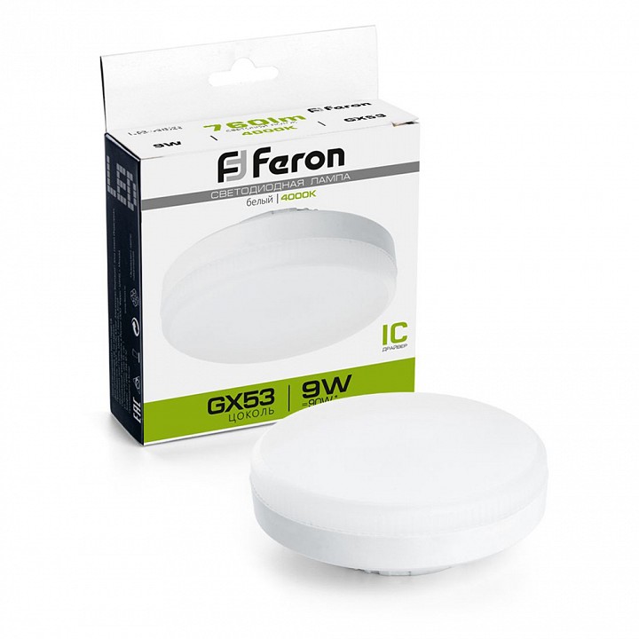 Лампа светодиодная feron  gx53 9вт 4000k 25829