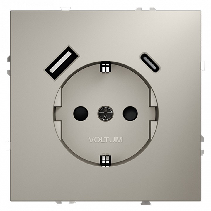 Розетка с заземлением и со шторкой и 2хusb type a и c, Без рамки voltum s70 vls040503