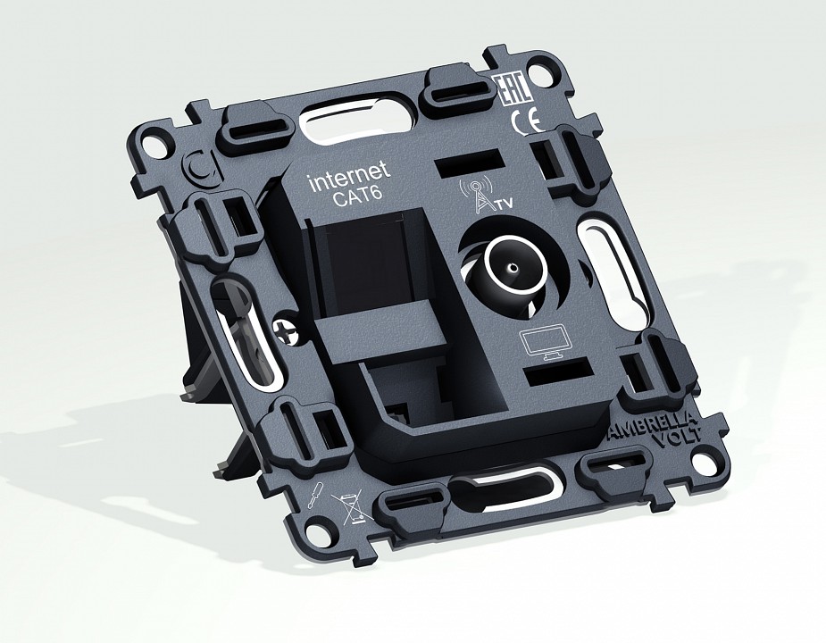 Механизм тв-розетки оконечные и розетки ethernet rj-45 со шторкам ambrella volt quant vm195
