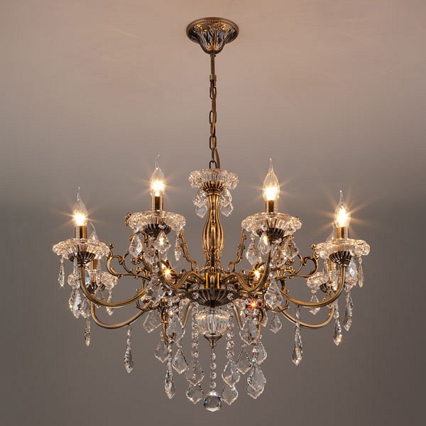 Подвесная люстра eurosvet elisha 3281/8 античная бронза/прозрачный хрусталь strotskis
