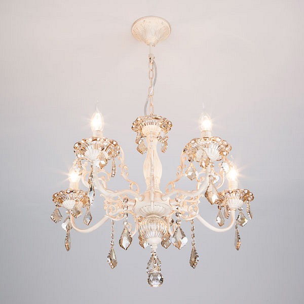 Подвесная люстра eurosvet elisha 3281/5 белый с золотом/тонированный хрусталь strotskis