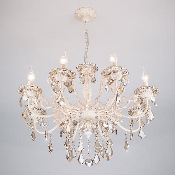 Подвесная люстра eurosvet elisha 3281/8 белый с золотом/тонированный хрусталь strotskis