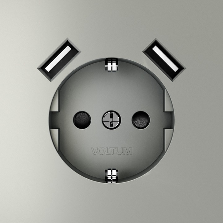 Розетка с заземлением и со шторкой и 2хusb type a, Без рамки voltum s70 vls040405