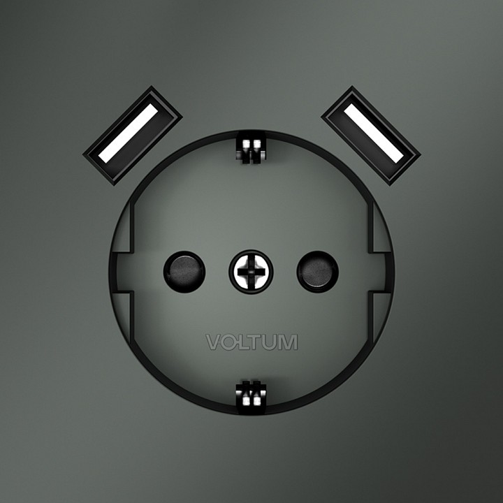 Розетка с заземлением и со шторкой и 2хusb type a, Без рамки voltum s70 vls040406