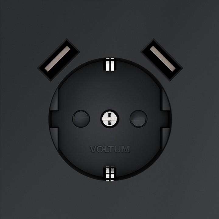 Розетка с заземлением и со шторкой и 2хusb type a, Без рамки voltum s70 vls040407