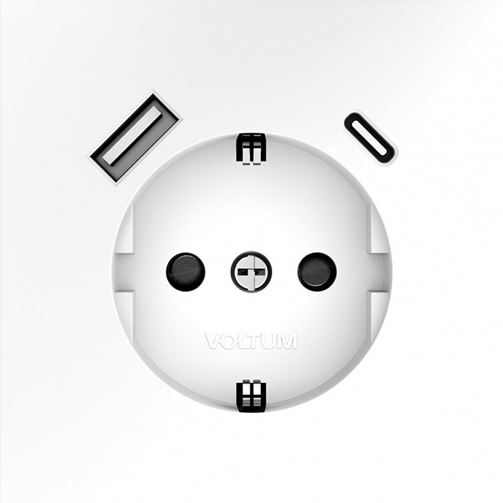 Розетка с заземлением и со шторкой и 2хusb type a и c, Без рамки voltum s70 vls040502
