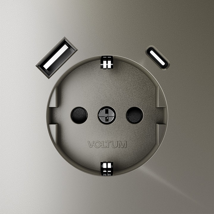 Розетка с заземлением и со шторкой и 2хusb type a и c, Без рамки voltum s70 vls040504