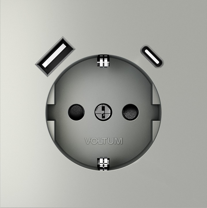 Розетка с заземлением и со шторкой и 2хusb type a и c, Без рамки voltum s70 vls040505