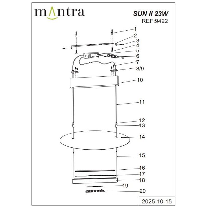 Подвесной светильник mantra sun ii 9422