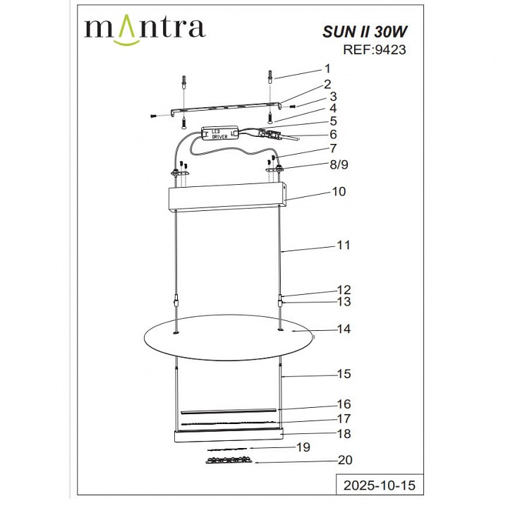 Подвесной светильник mantra sun ii 9423