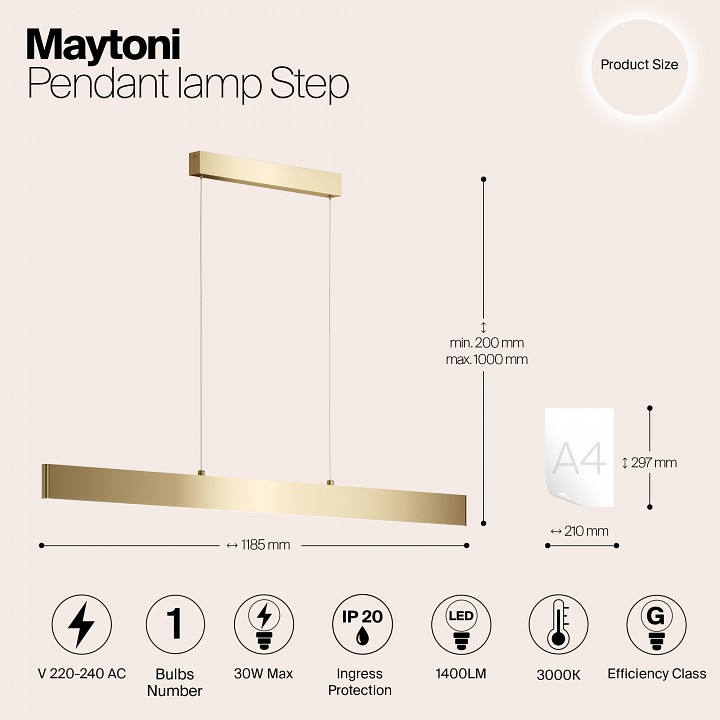 Подвесной светильник maytoni technical step p010pl-l30g3k