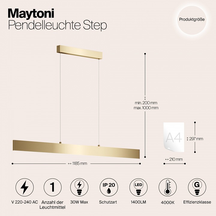 Подвесной светильник maytoni technical step p010pl-l30g4k