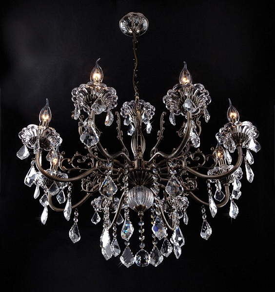 Подвесная люстра eurosvet elisha 3281/8 античная бронза/прозрачный хрусталь strotskis