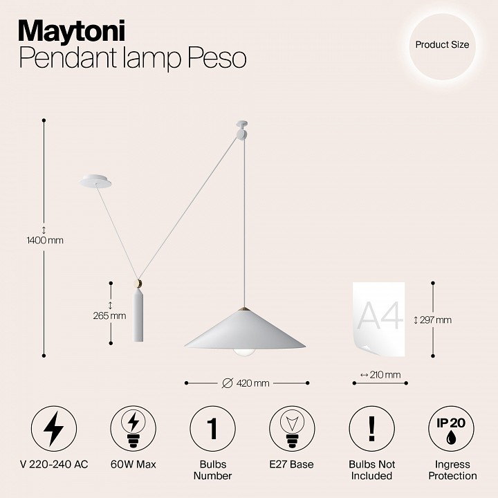 Подвесной светильник maytoni technical peso p080pl-01w