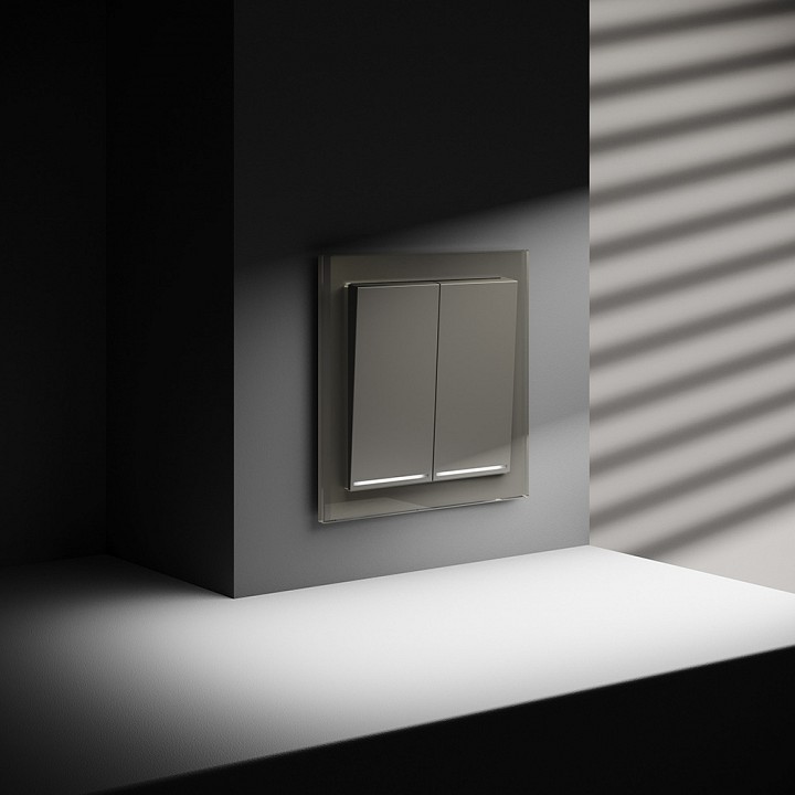 Выключатель двухклавишный с подсветкой без рамки voltum s70 vls020204