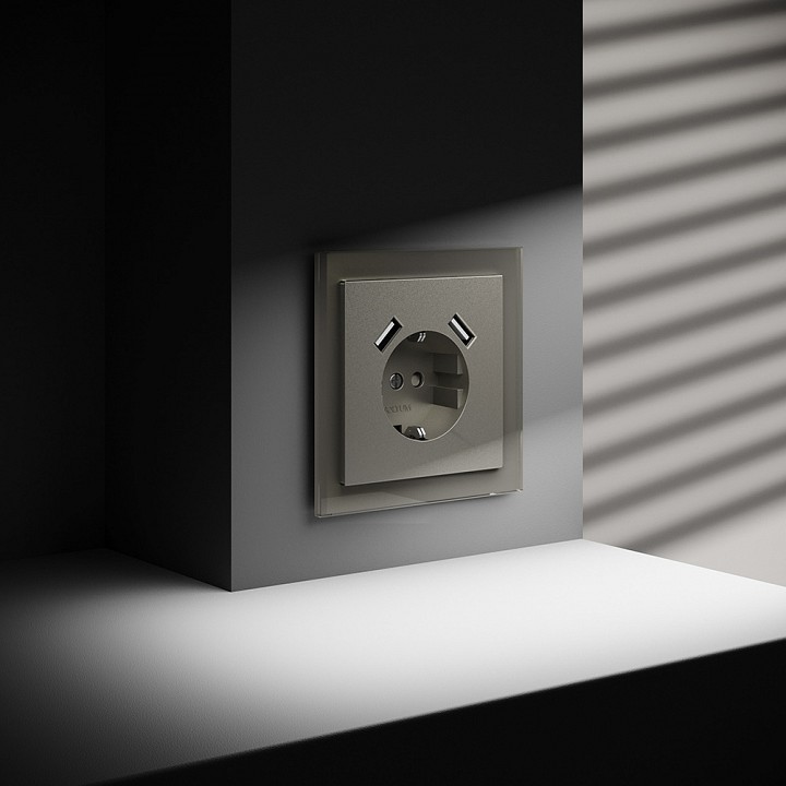 Розетка с заземлением и со шторкой и 2хusb type a, Без рамки voltum s70 vls040404