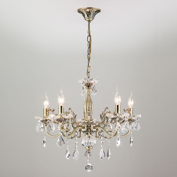 Подвесная люстра eurosvet elisha 3281/5 античная бронза/прозрачный хрусталь strotskis
