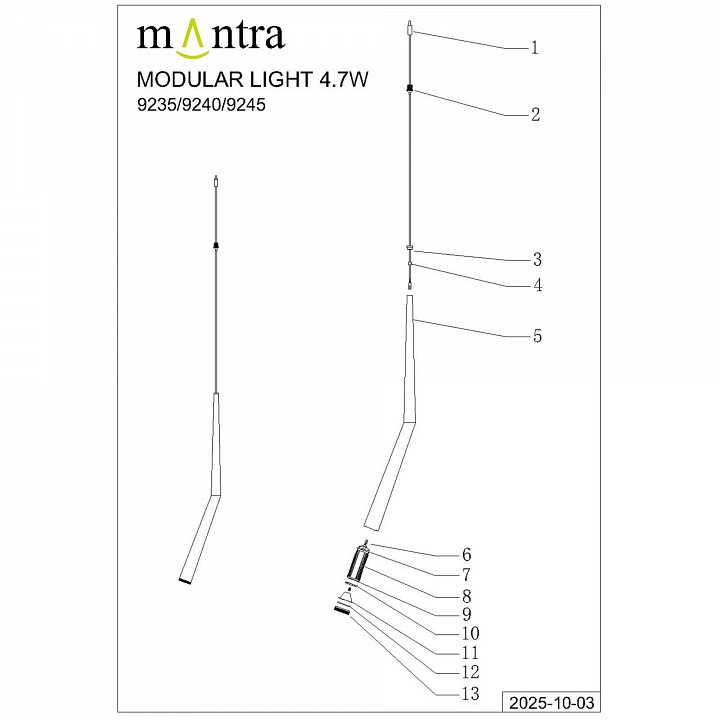 Подвесной светильник mantra boomerang 9235