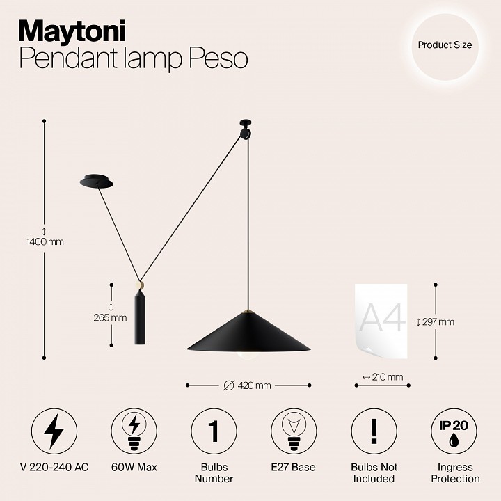 Подвесной светильник maytoni technical peso p080pl-01b