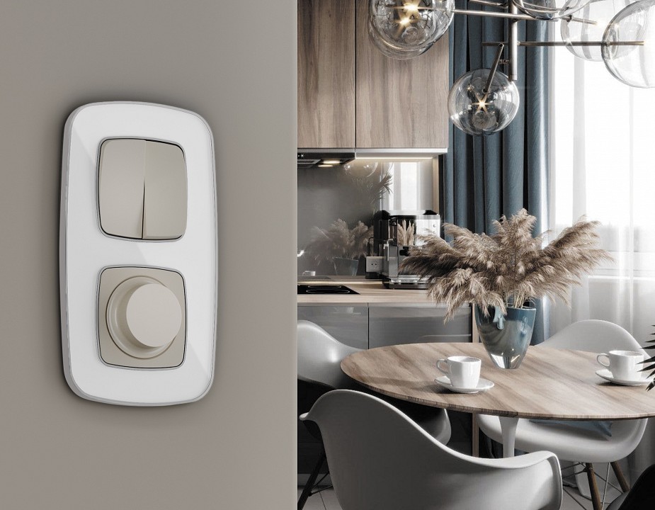 Выключатель перекрестный двухклавишный без рамки ambrella volt omega mo363030