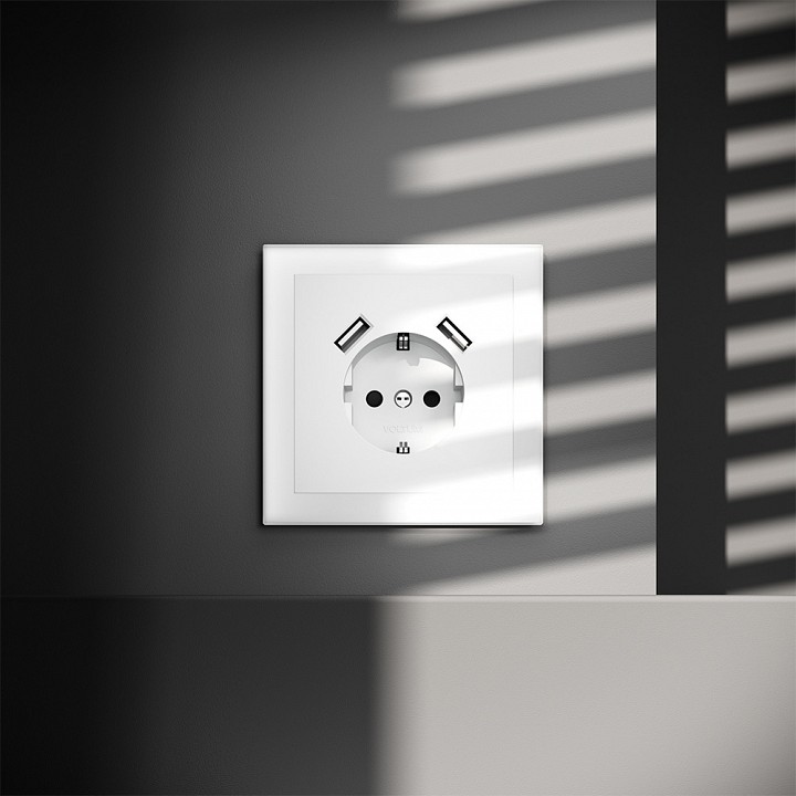Розетка с заземлением и со шторкой и 2хusb type a, Без рамки voltum s70 vls040402