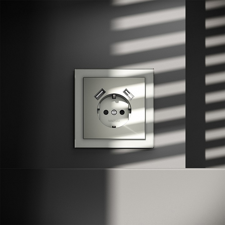 Розетка с заземлением и со шторкой и 2хusb type a, Без рамки voltum s70 vls040405