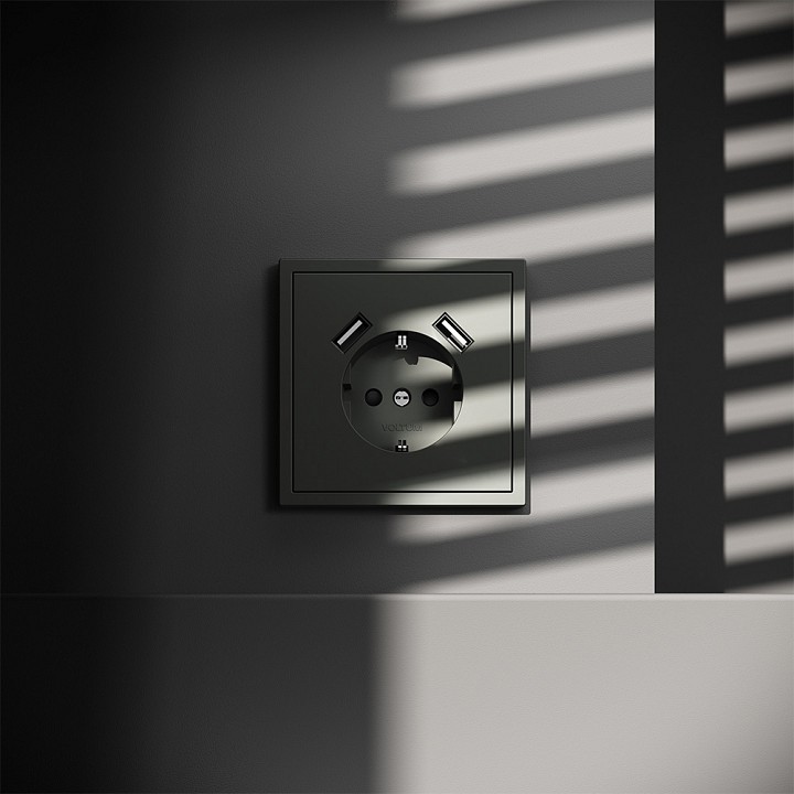 Розетка с заземлением и со шторкой и 2хusb type a, Без рамки voltum s70 vls040406