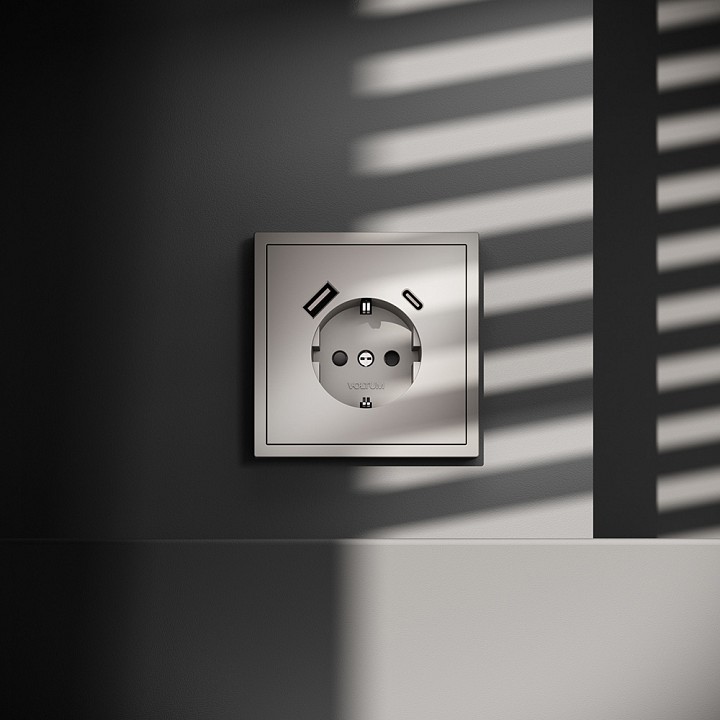 Розетка с заземлением и со шторкой и 2хusb type a и c, Без рамки voltum s70 vls040503