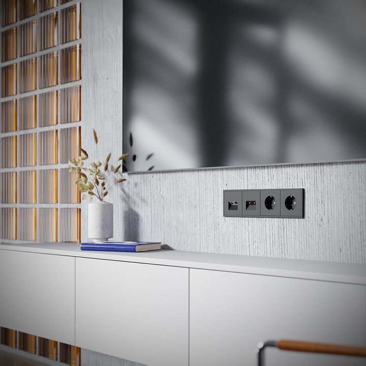 Тв-розетка и розетка ethernet rj-45 без рамки voltum s70 vls060708