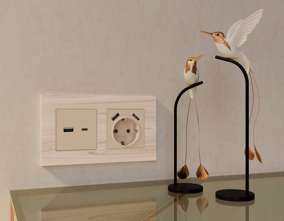 Накладка для розетки с заземлением и со шторками и 2хusb type a ambrella volt alfa ap3290