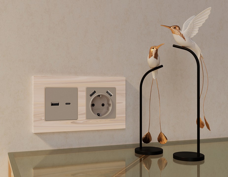 Накладка для розетки с заземлением и со шторками и 2хusb type a ambrella volt alfa ap3690