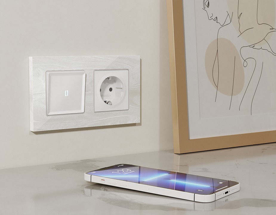 Выключатель самовозвратный одноклавишный с подсветкой, Без рамки ambrella volt ma ma122055