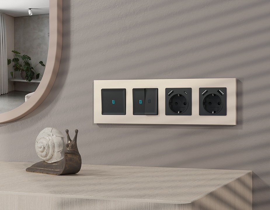 Выключатель самовозвратный одноклавишный с подсветкой, Без рамки ambrella volt ma ma802060