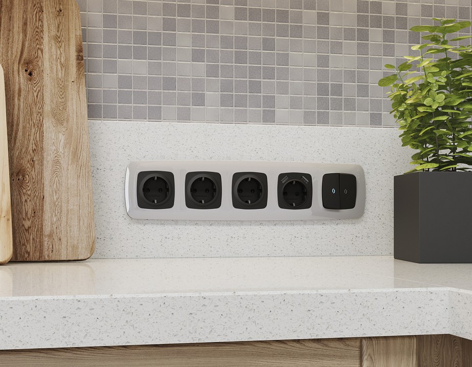 Накладка для розетки с заземлением и со шторками и 2хusb type a ambrella volt omega op8090