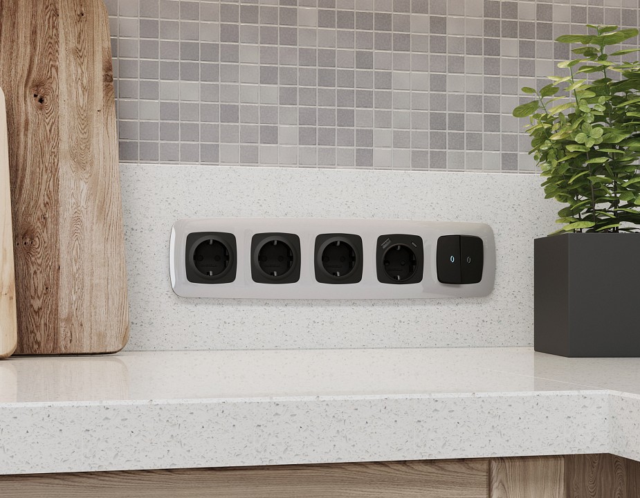 Накладка для розетки с заземлением и со шторками и 2хusb type a и c ambrella volt omega op8100