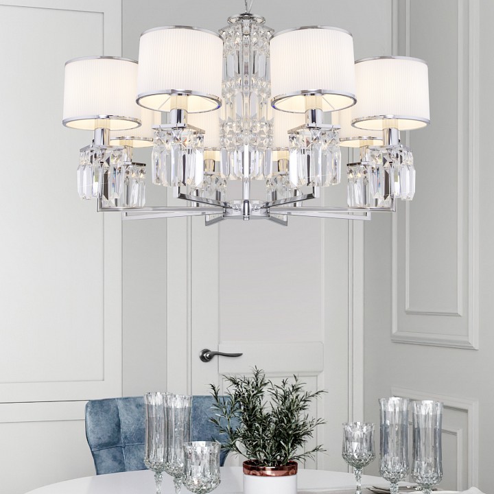 Подвесная люстра eurosvet zaffiro 10099/8 хром/прозрачный хрусталь strotskis (новый абажур)