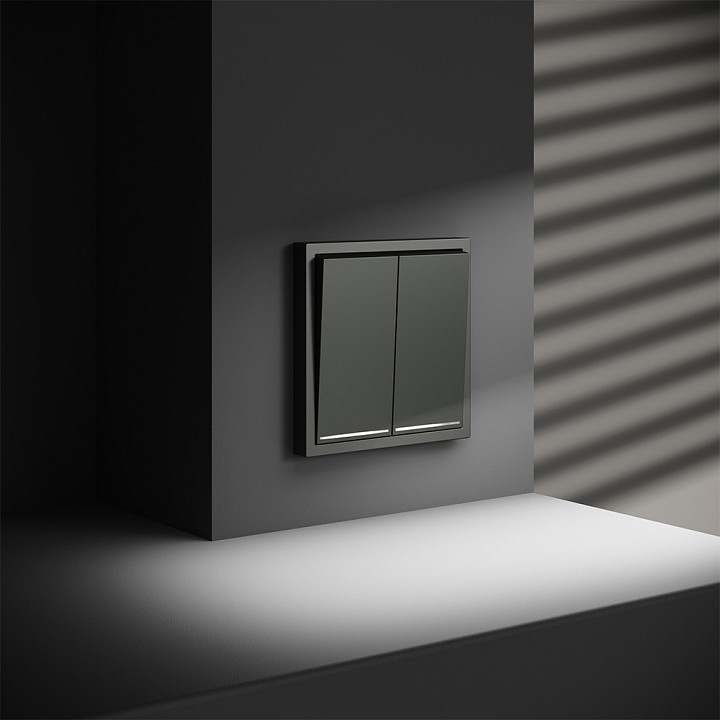 Выключатель двухклавишный с подсветкой без рамки voltum s70 vls020206