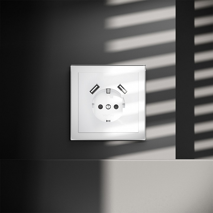 Розетка с заземлением и со шторкой и 2хusb type a, Без рамки voltum s70 vls040401
