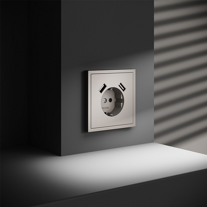 Розетка с заземлением и со шторкой и 2хusb type a, Без рамки voltum s70 vls040403