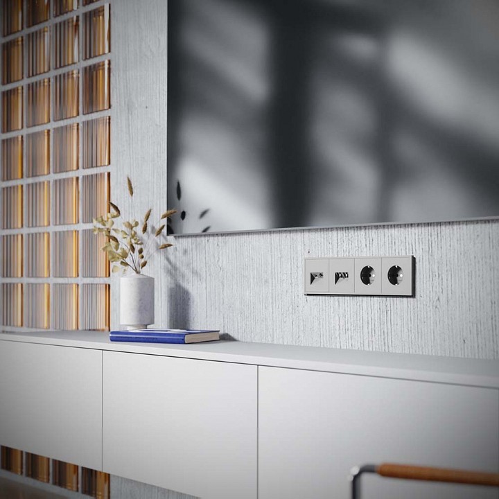 Тв-розетка и розетка ethernet rj-45 без рамки voltum s70 vls060703