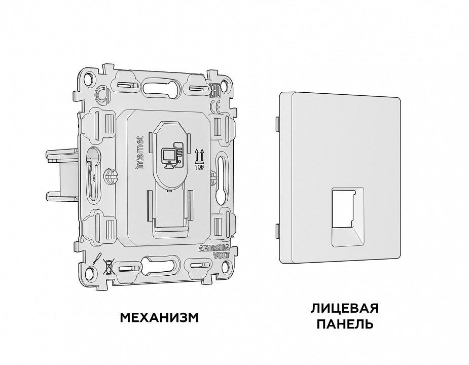 Розетка ethernet rj-45 и со шторками, Без рамки ambrella volt alfa ma412010
