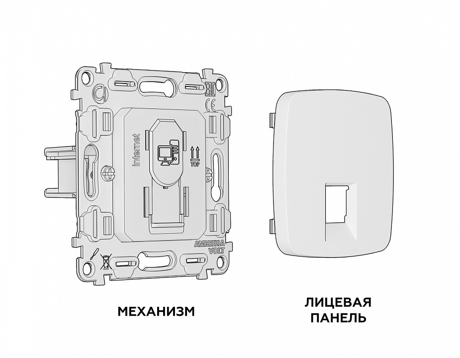Розетка ethernet rj-45 и со шторками, Без рамки ambrella volt omega mo132010