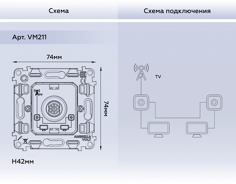 Механизм тв-розетки проходной ambrella volt quant vm211
