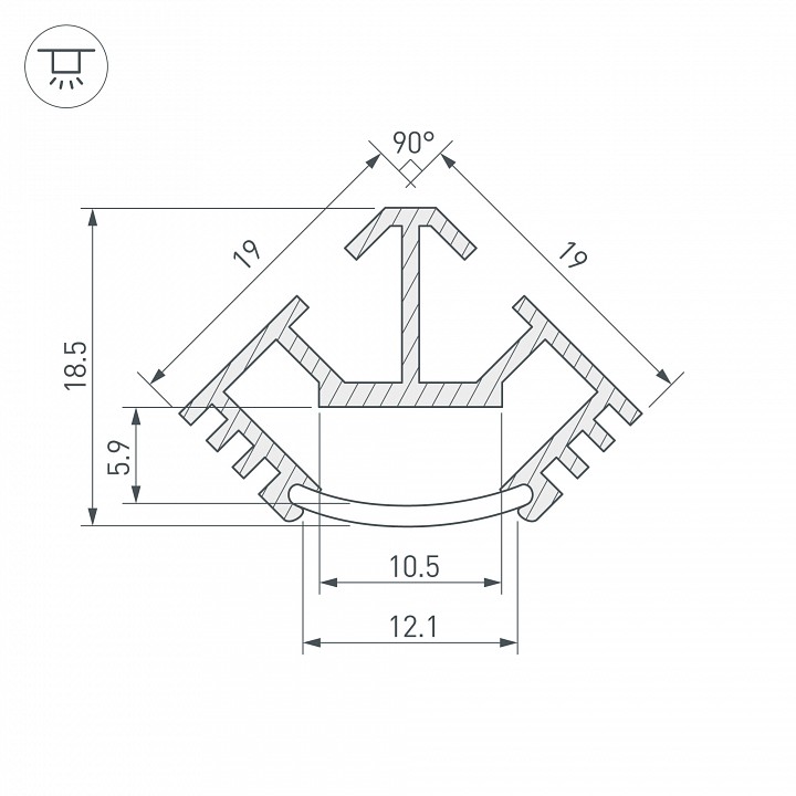 Профиль накладной угловой внутренний arlight t45-2000 (ct) anod 016942