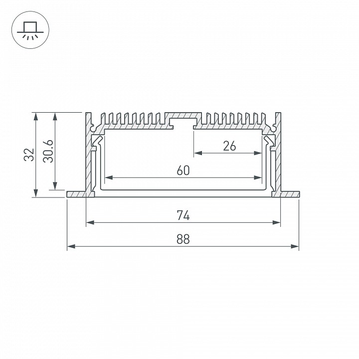 Профиль arlight sl-linia88-f-2500 anod+opal 020471