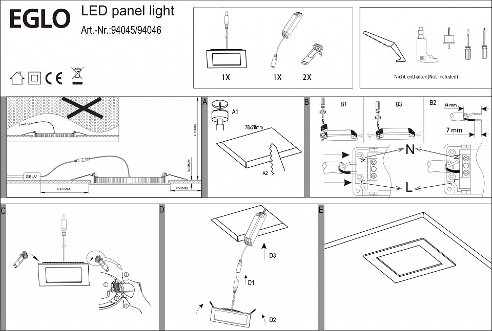 Встраиваемый светильник eglo fueva 1 94046