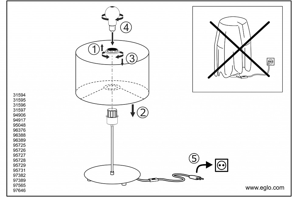 Настольная лампа декоративная eglo viserbella 97646