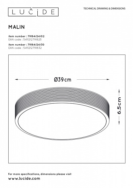Накладной светильник lucide malin 79184/24/02