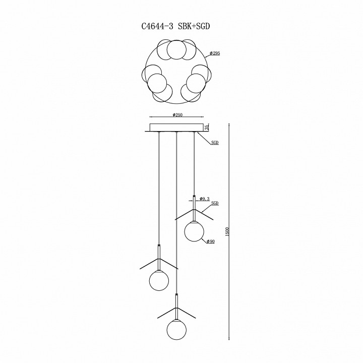 Подвесной светильник iledex savage c4644-3 mbk+sgd